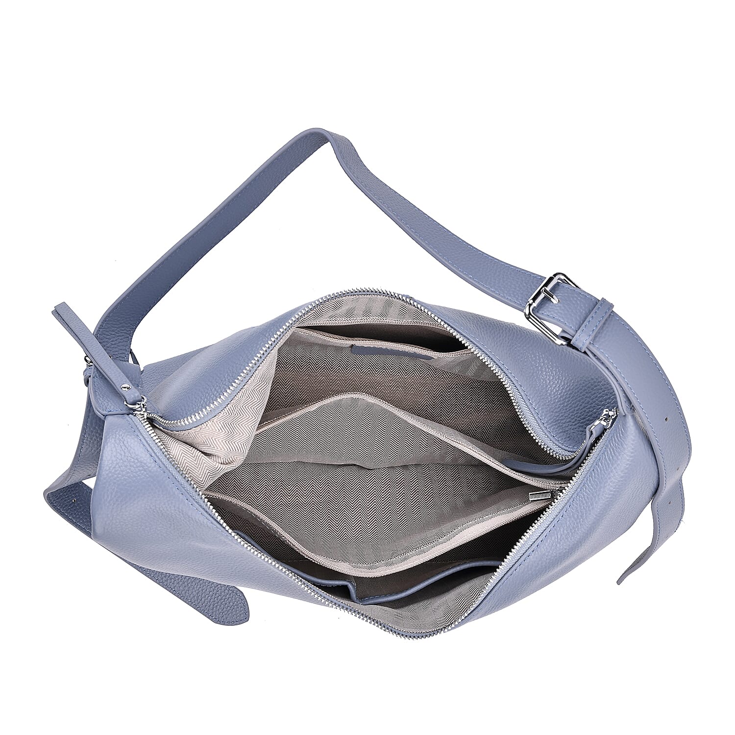 Versatile Genuine Leather Shoulder Bag with Adjustable Strap - Blue