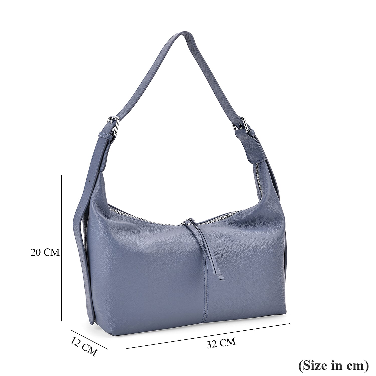 Versatile Genuine Leather Shoulder Bag with Adjustable Strap - Blue
