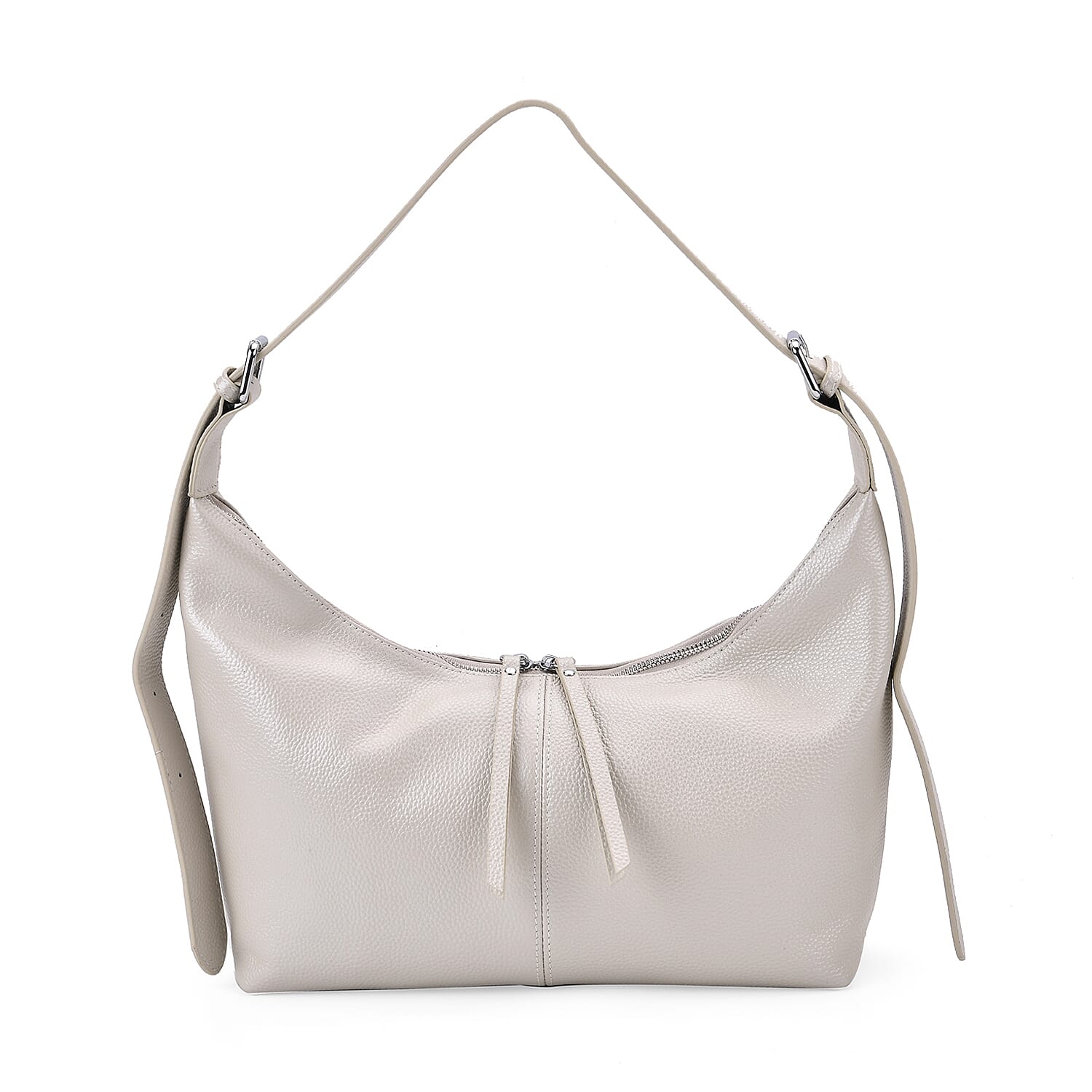 Versatile Genuine Leather Shoulder Bag with Adjustable Strap - White Pearl