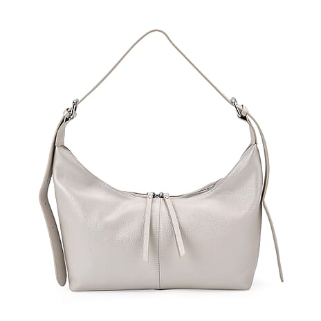Versatile Genuine Leather Shoulder Bag with Adjustable Strap - White Pearl