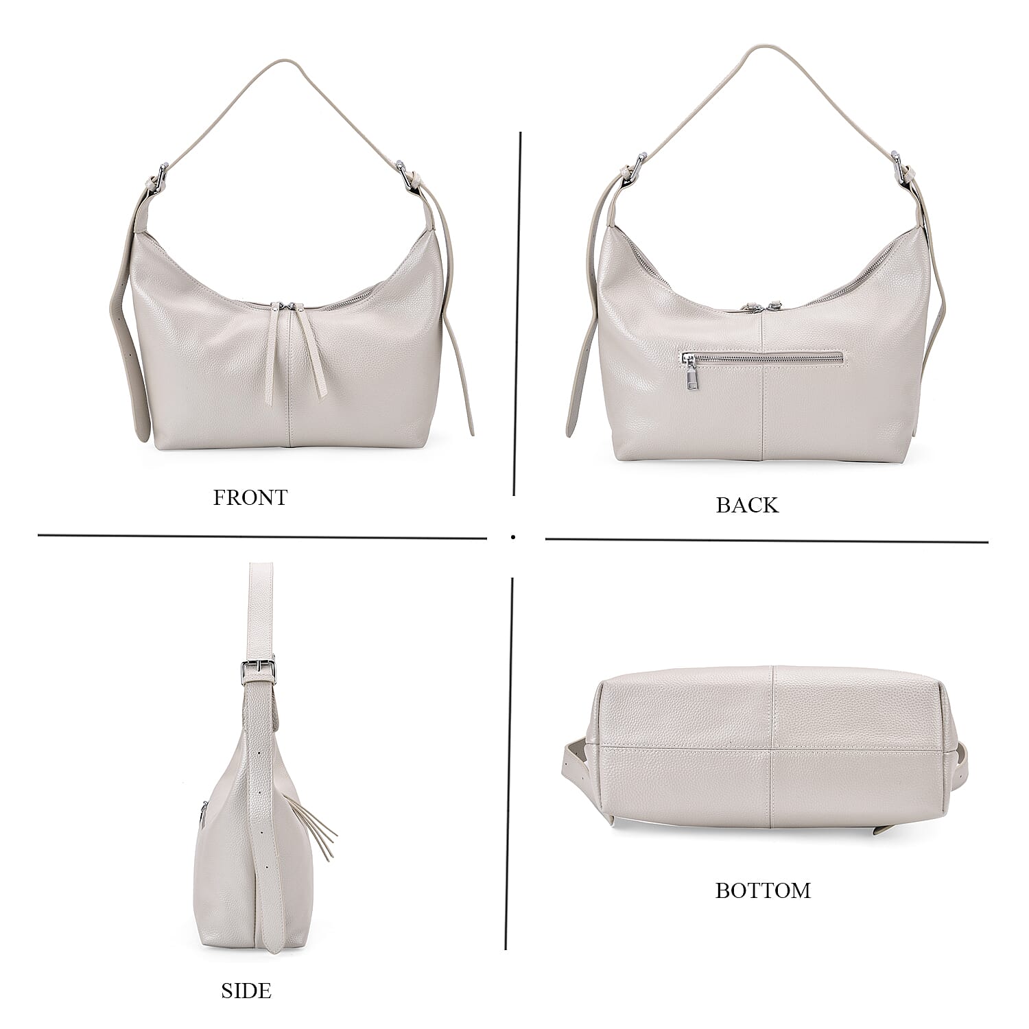 Versatile Genuine Leather Shoulder Bag with Adjustable Strap - White Pearl