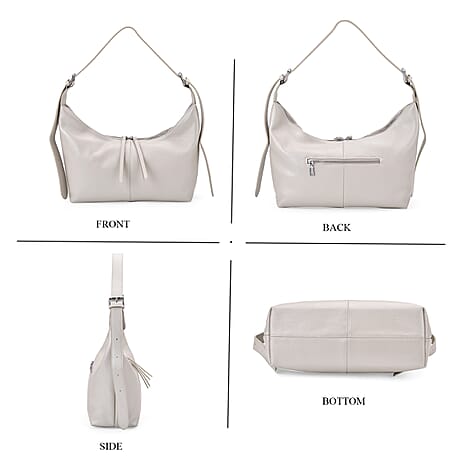 Versatile Genuine Leather Shoulder Bag with Adjustable Strap - White Pearl
