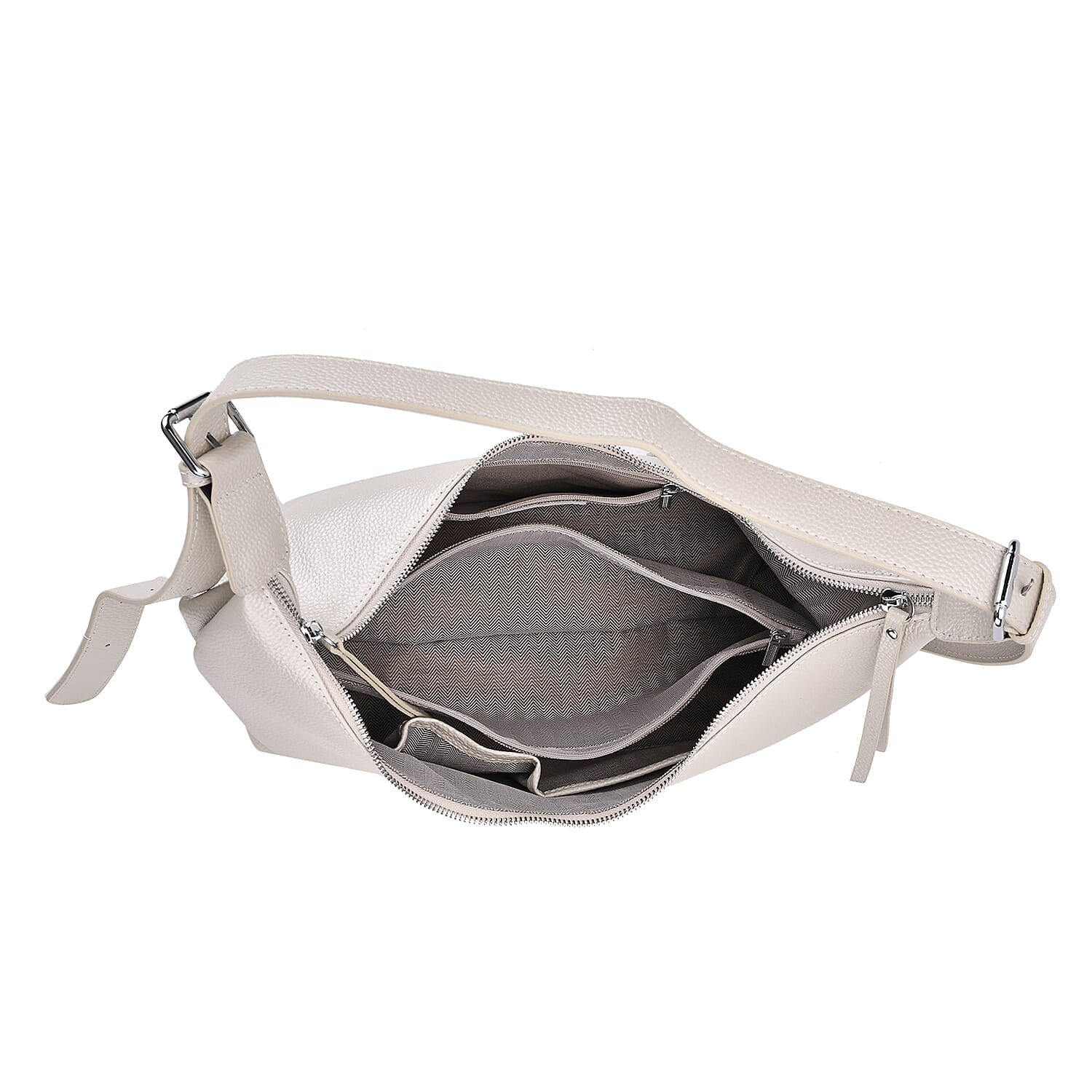 Versatile Genuine Leather Shoulder Bag with Adjustable Strap - White Pearl