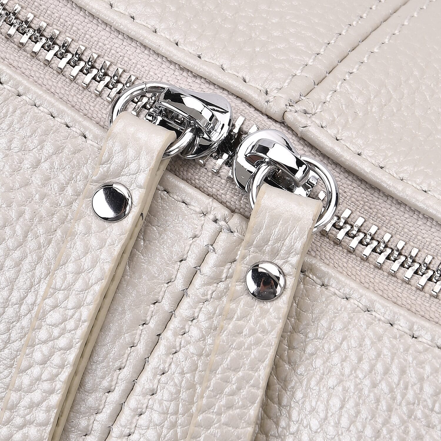 Versatile Genuine Leather Shoulder Bag with Adjustable Strap - White Pearl
