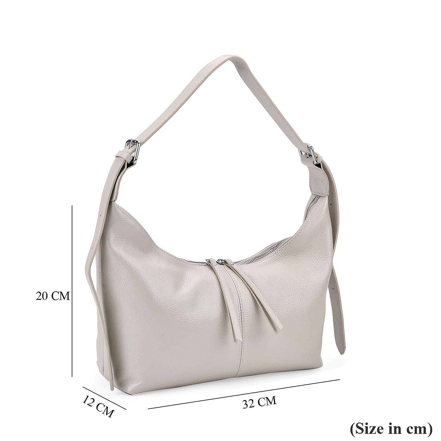 Versatile Genuine Leather Shoulder Bag with Adjustable Strap - White Pearl