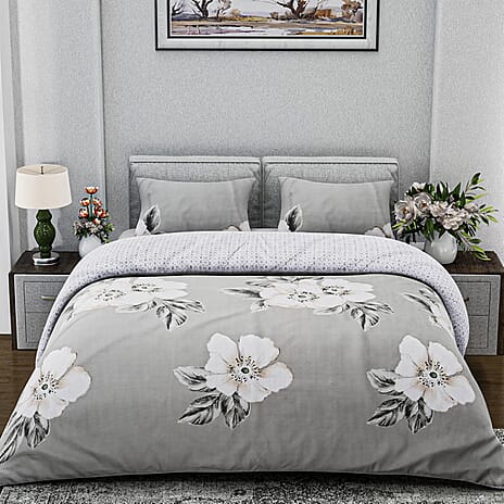 Boutique Bedding Collection 3 Piece Set - White & Grey Duvet Cover With 2 Pillowcases - Double