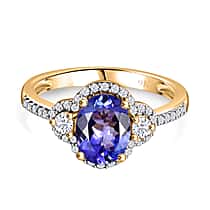9K Yellow Gold AA Tanzanite, Moissanite Ring 1.95 ct