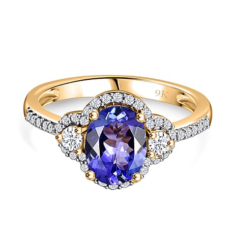 9K Yellow Gold Premium Tanzanite & Moissanite Ring 1.95 Ct. Gold Wt 2.26 Grms