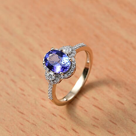 9K Yellow Gold Premium Tanzanite & Moissanite Ring 1.95 Ct. Gold Wt 2.26 Grms