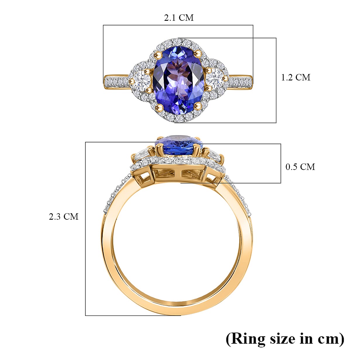 9K Yellow Gold Premium Tanzanite & Moissanite Ring 1.95 Ct. 9K Yellow Gold Premium Tanzanite & Moissanite Ring 1.95 Ct.