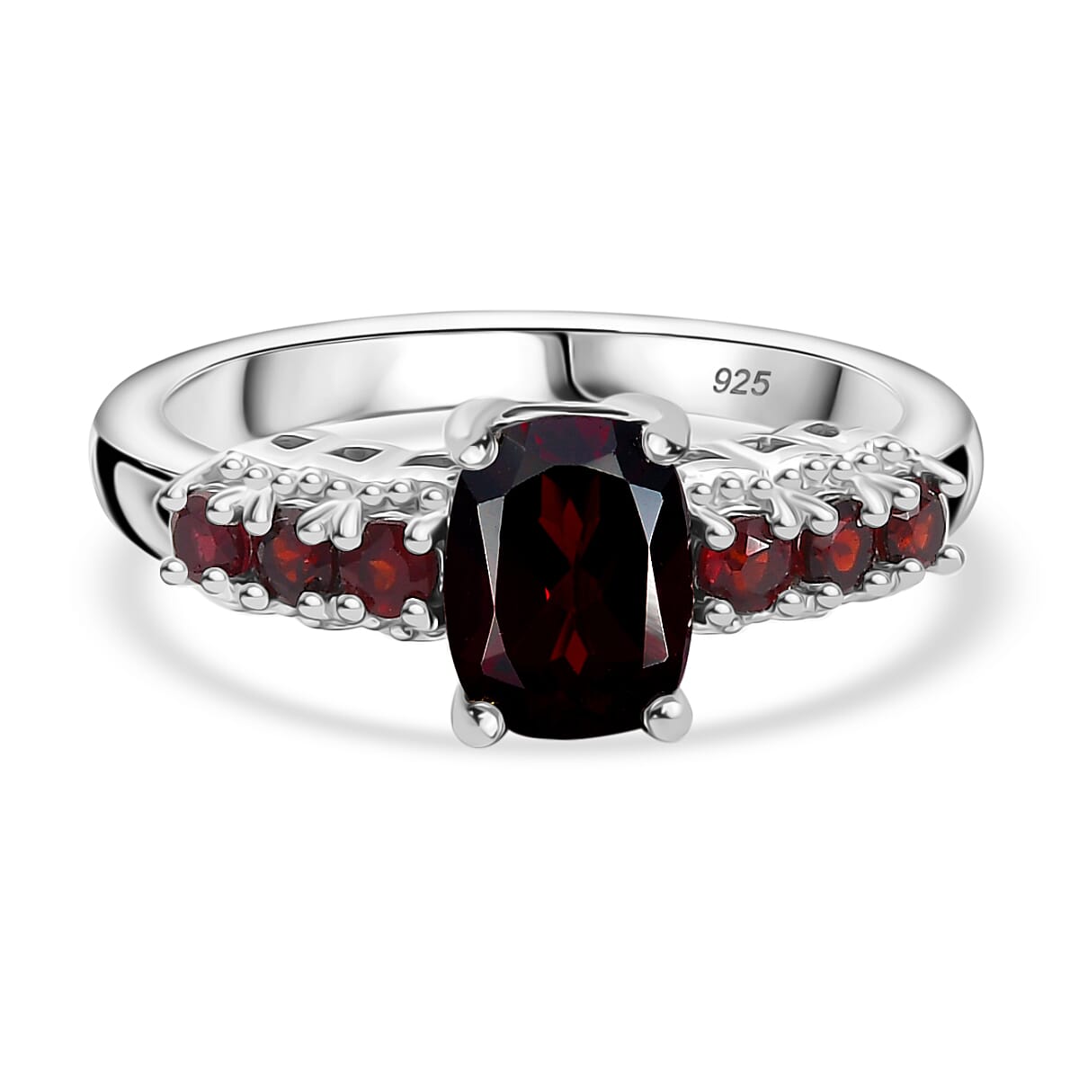 Red Garnet Ring in Rhodium Overlay Sterling Silver 2.40 Ct.