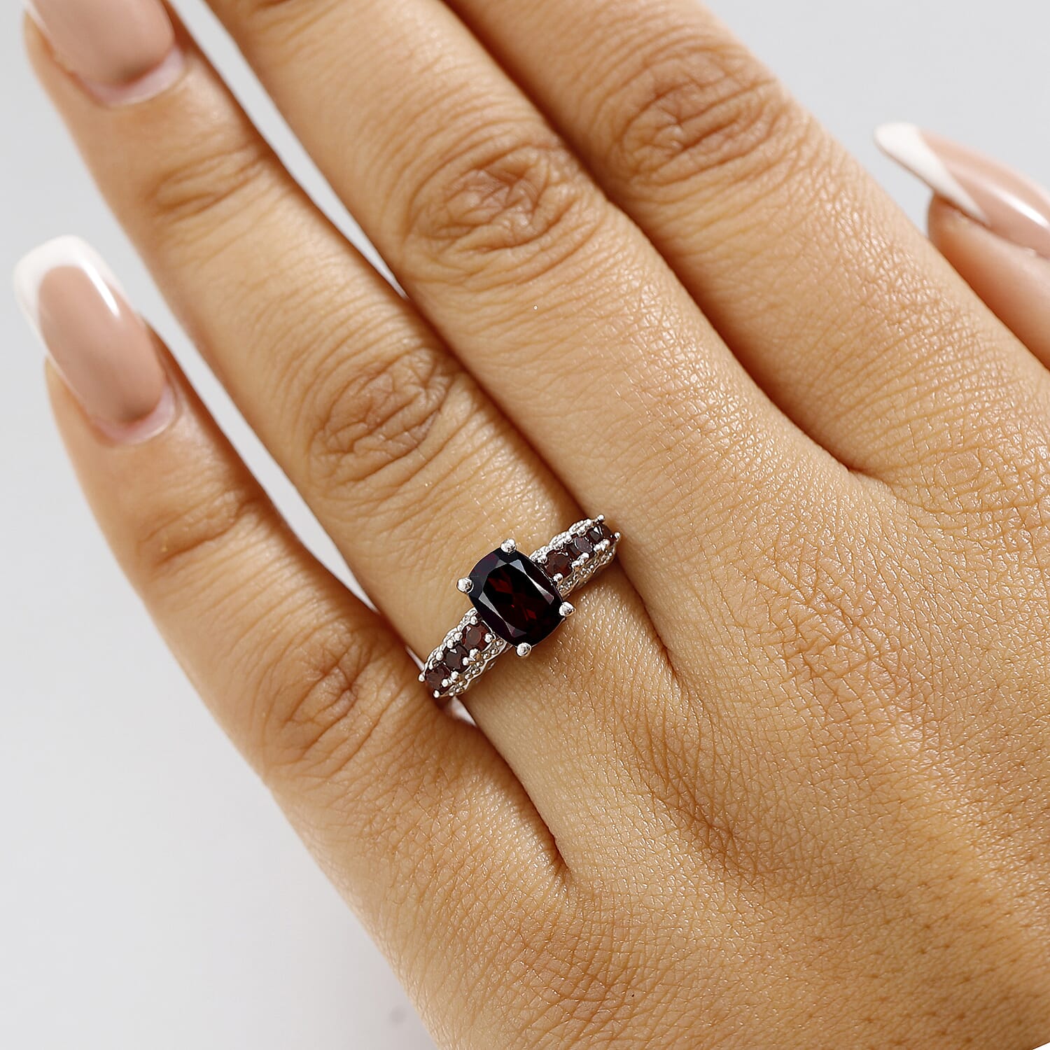 Red Garnet Ring in Rhodium Overlay Sterling Silver 2.40 Ct.