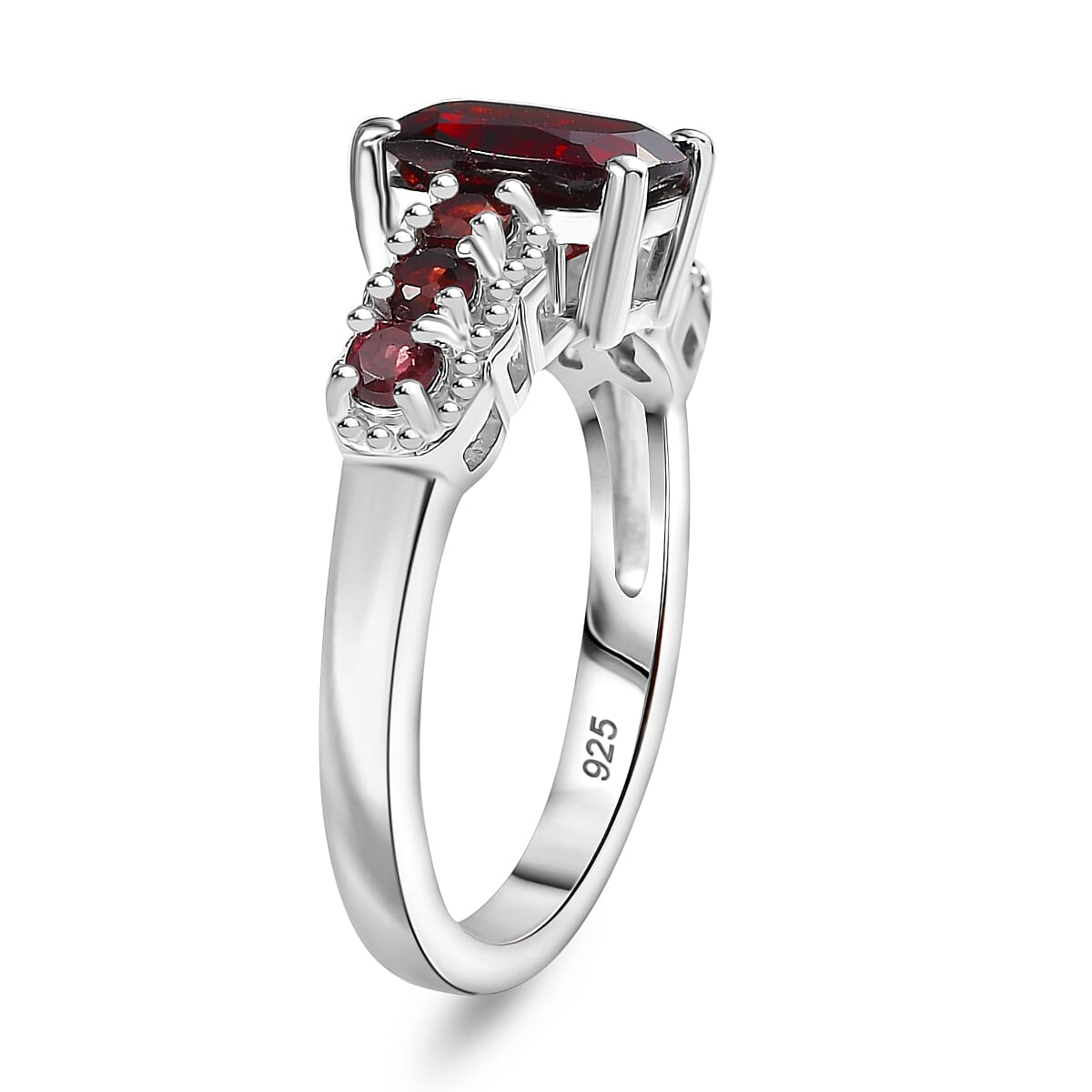Red Garnet Ring in Rhodium Overlay Sterling Silver 2.40 Ct.