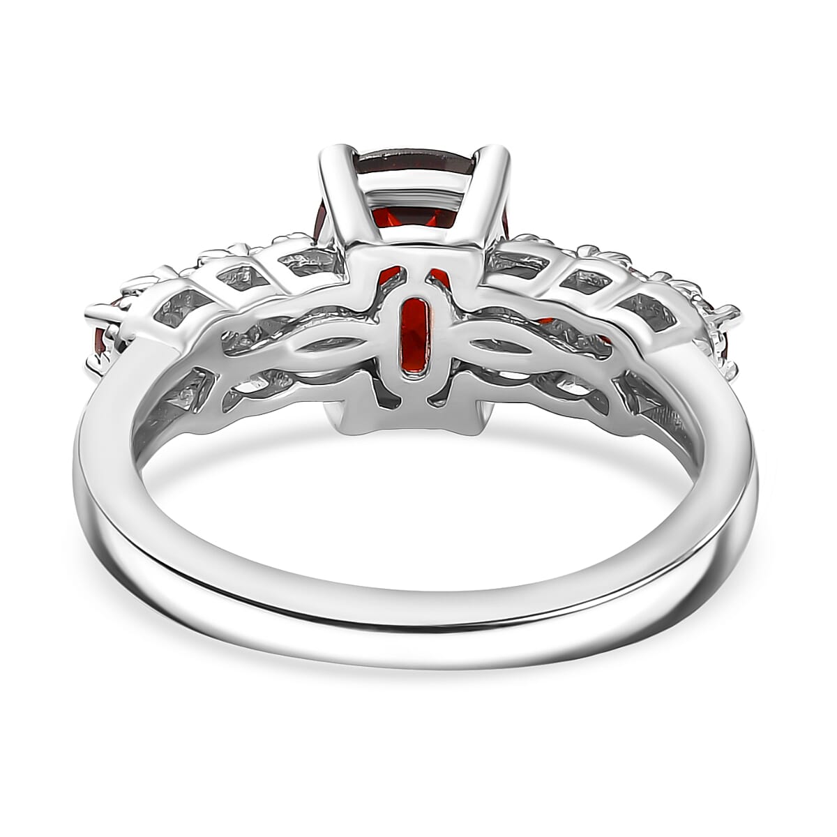 Red Garnet Ring in Rhodium Overlay Sterling Silver 2.40 Ct.