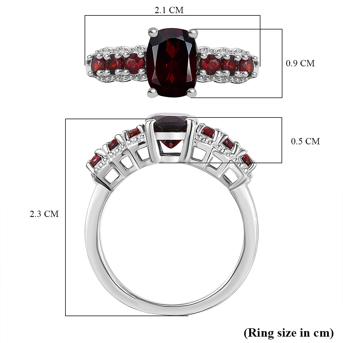 Red Garnet Ring in Rhodium Overlay Sterling Silver 2.40 Ct.