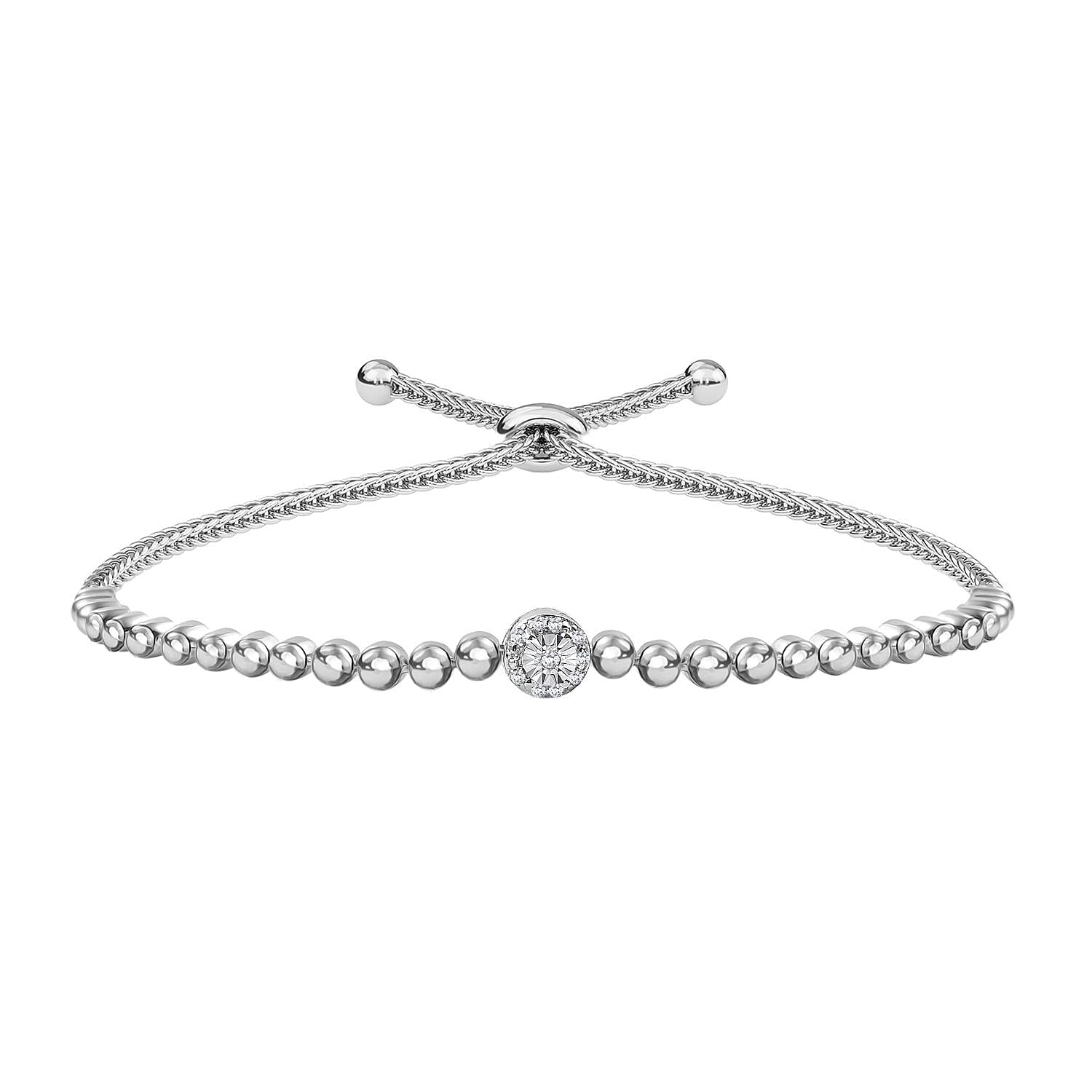 White Diamond Adjustable Chain Bracelet (Size - 10.5) in Silver Tone