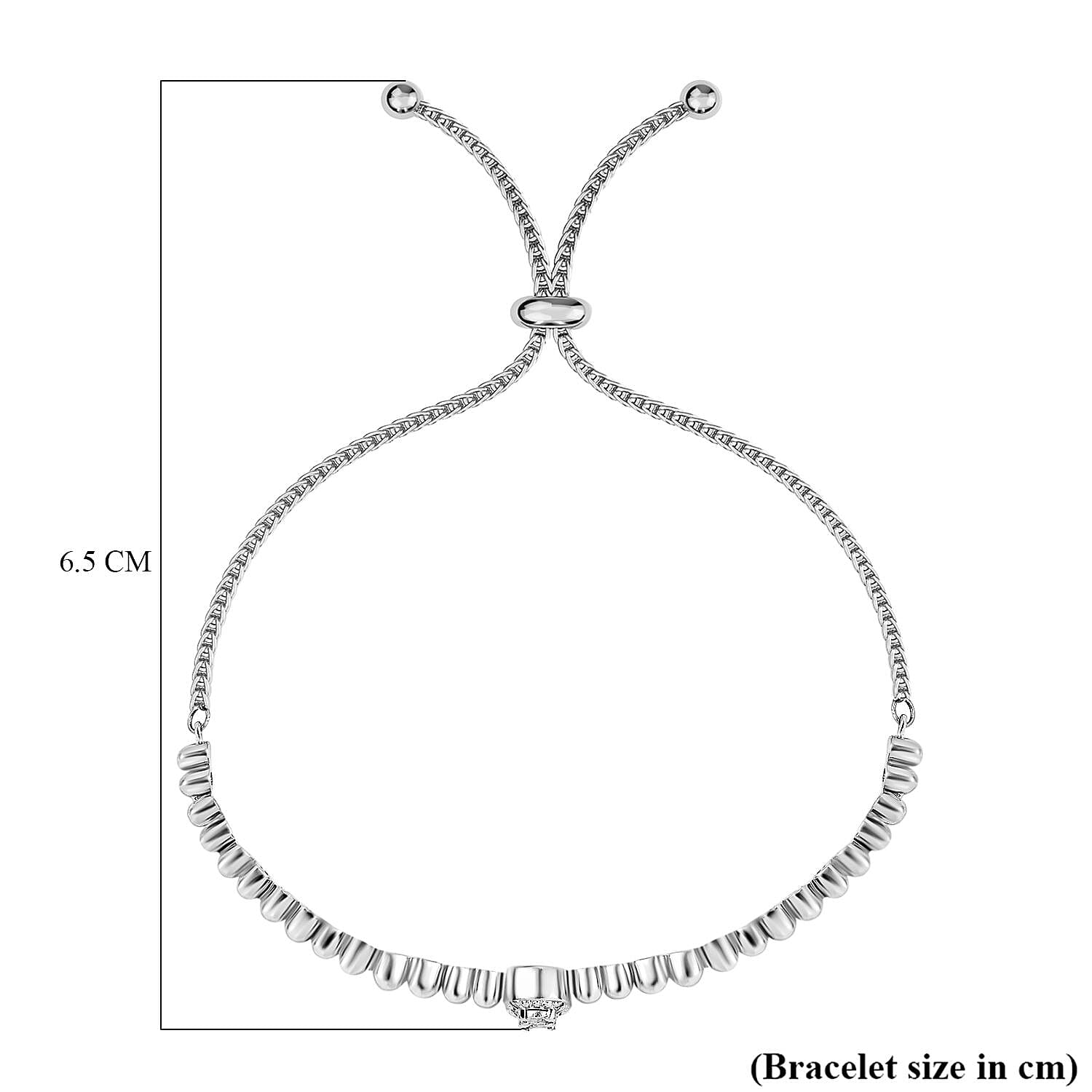 White Diamond Adjustable Chain Bracelet (Size - 10.5) in Silver Tone