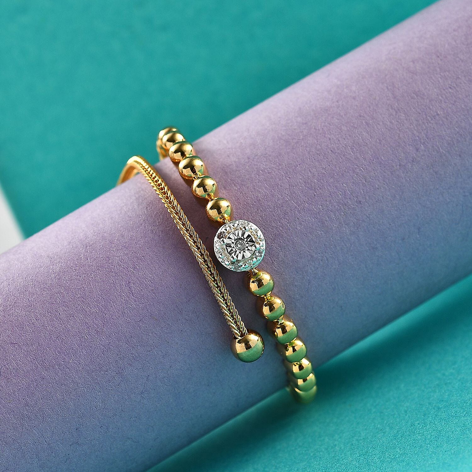 White Diamond Adjustable Chain Bracelet (Size - 10.5) in Yellow Gold Tone