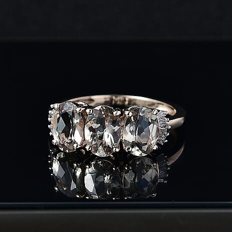 9K Yellow Gold AAA Turkizite & White Diamond Trilogy Ring 3.00 Ct.