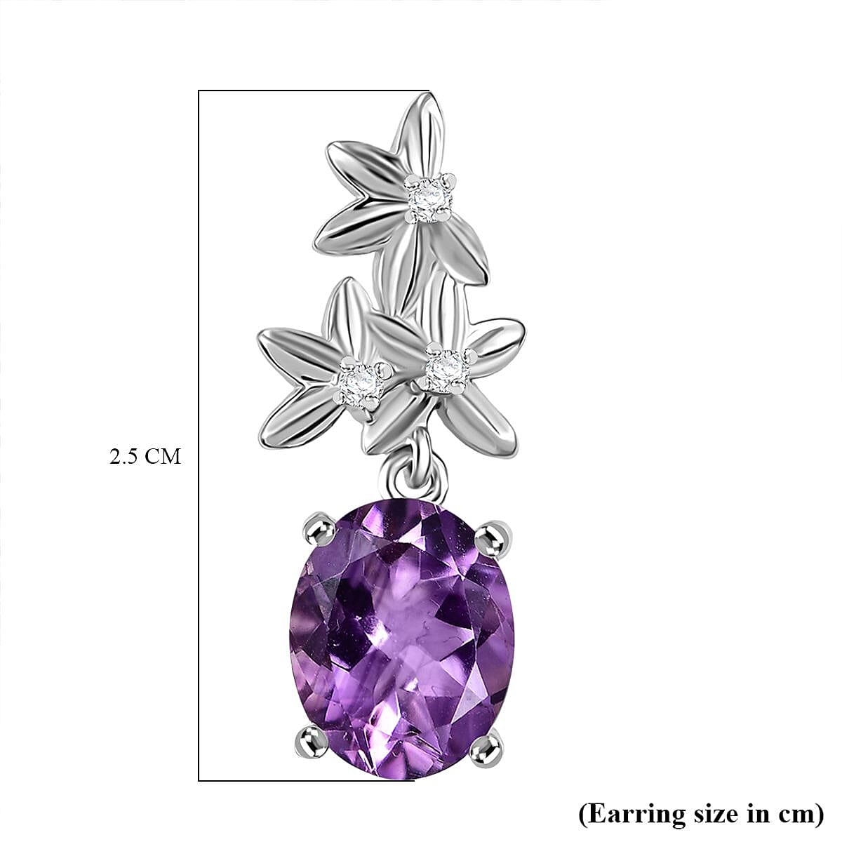 AAA Rose De France Amethyst & White Zircon Dangling Earring with Push Back in Rhodium Overlay Sterling Silver 4.98 Ct.
