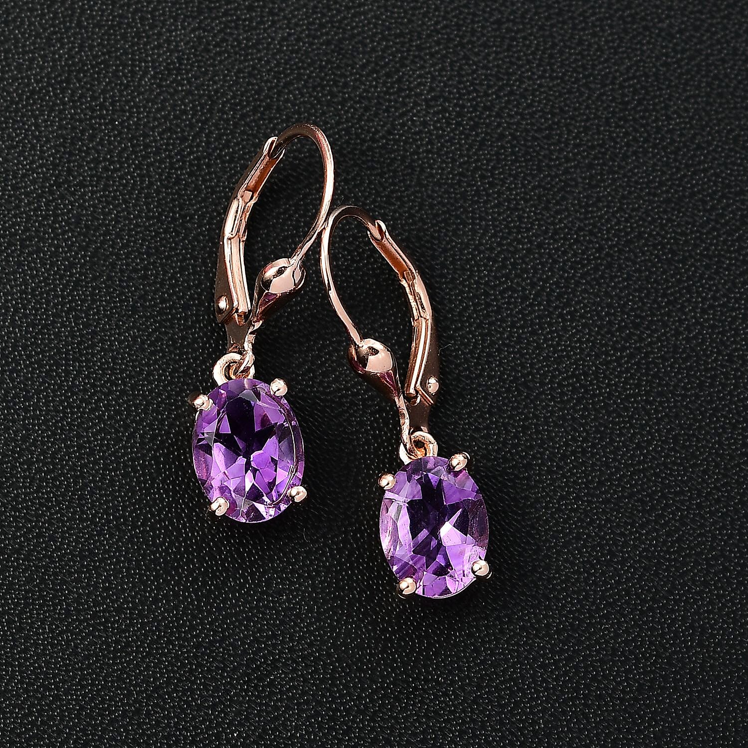 AAA Rose De France Amethyst  Earring with Lever Back in 18K Vermeil Rose Gold Plated Sterling Silver 3.40 Ct.