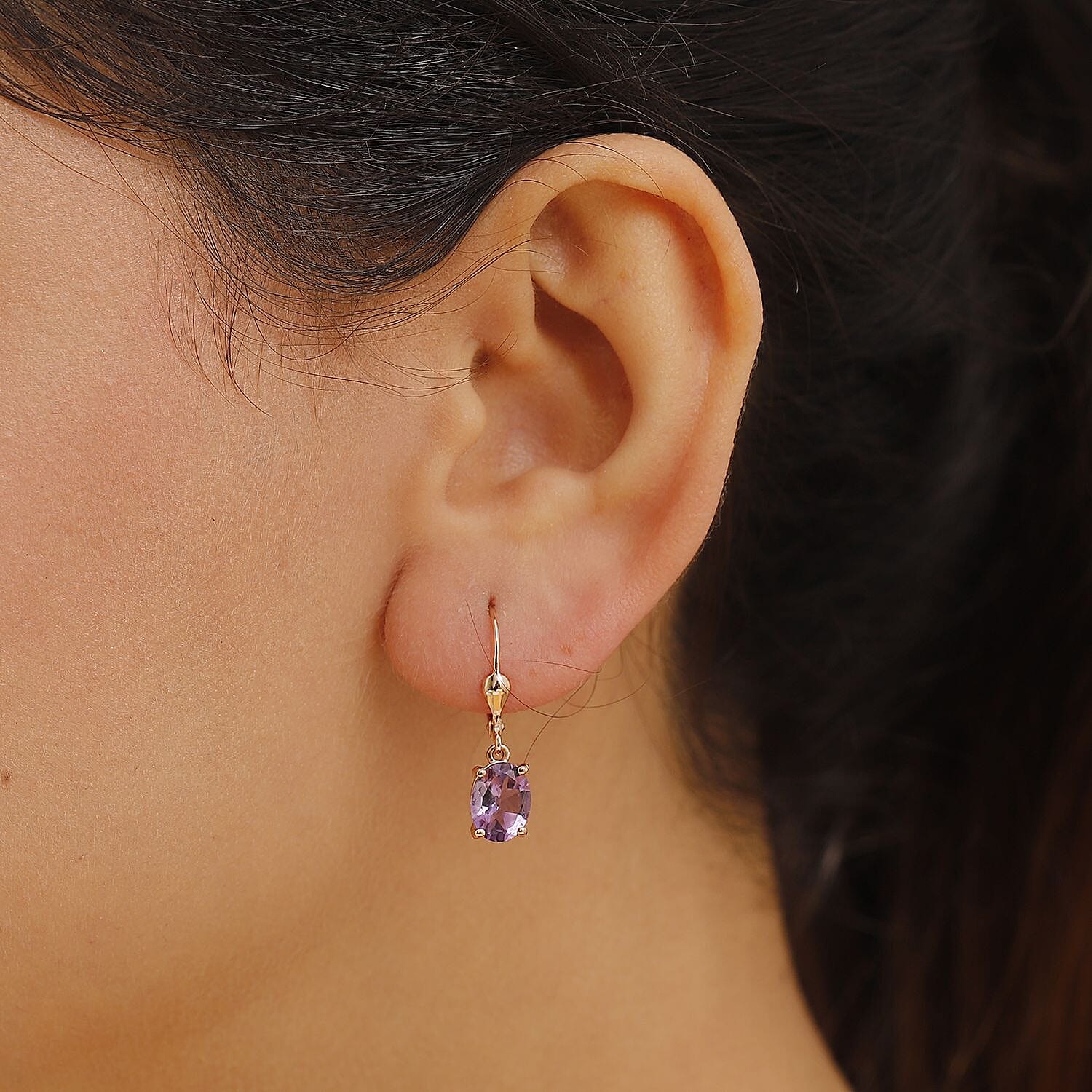 AAA Rose De France Amethyst  Earring with Lever Back in 18K Vermeil Rose Gold Plated Sterling Silver 3.40 Ct.