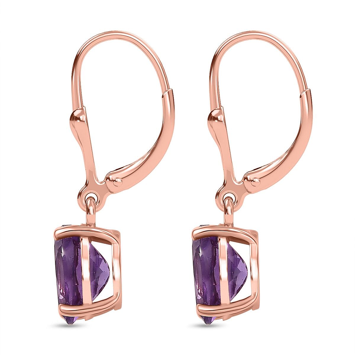 AAA Rose De France Amethyst  Earring with Lever Back in 18K Vermeil Rose Gold Plated Sterling Silver 3.40 Ct.