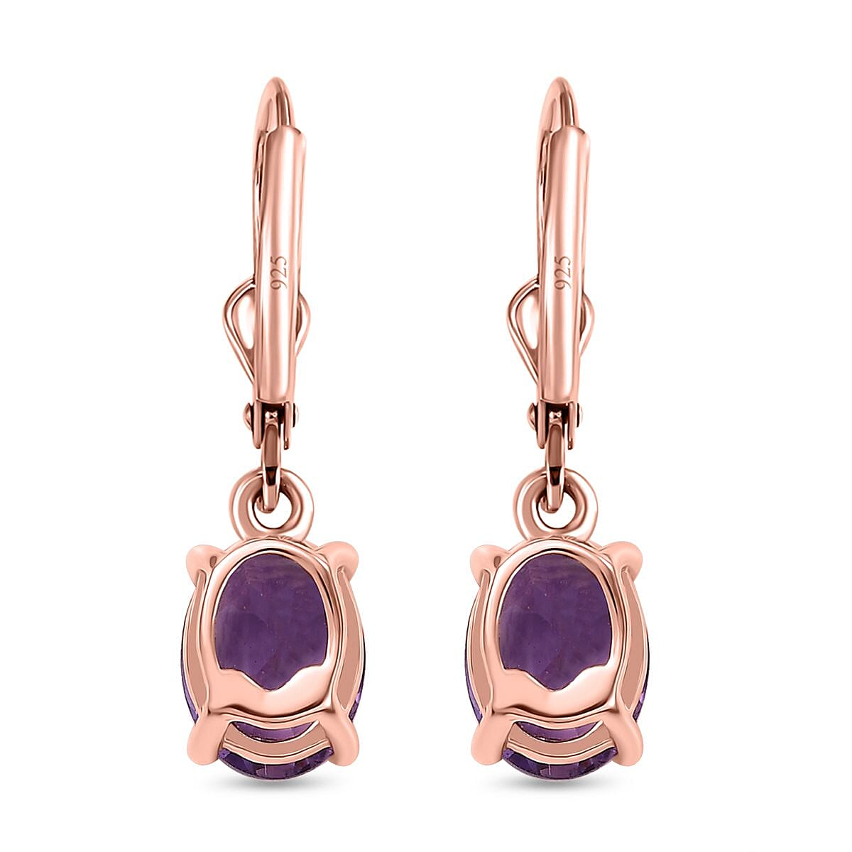 AAA Rose De France Amethyst  Earring with Lever Back in 18K Vermeil Rose Gold Plated Sterling Silver 3.40 Ct.