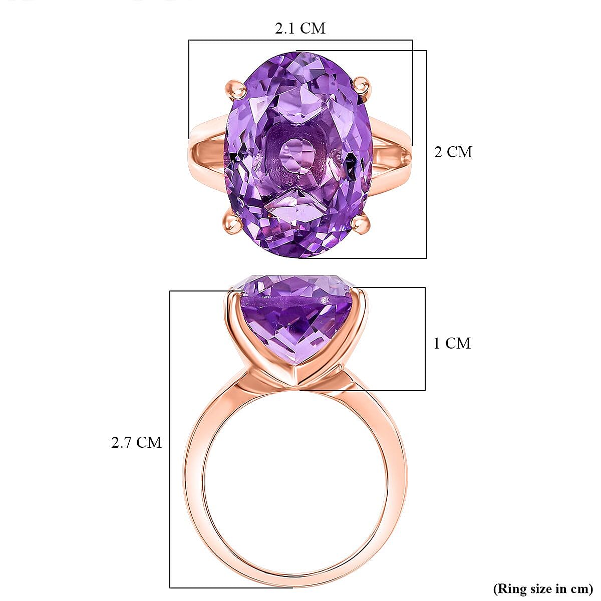 AAA Rose De France Amethyst Ring in 18K Vermeil Rose Gold Plated Sterling Silver 12.12 Ct. AAA Rose De France Amethyst Ring in 18K Vermeil Rose Gold Plated Sterling Silver 12.12 Ct.