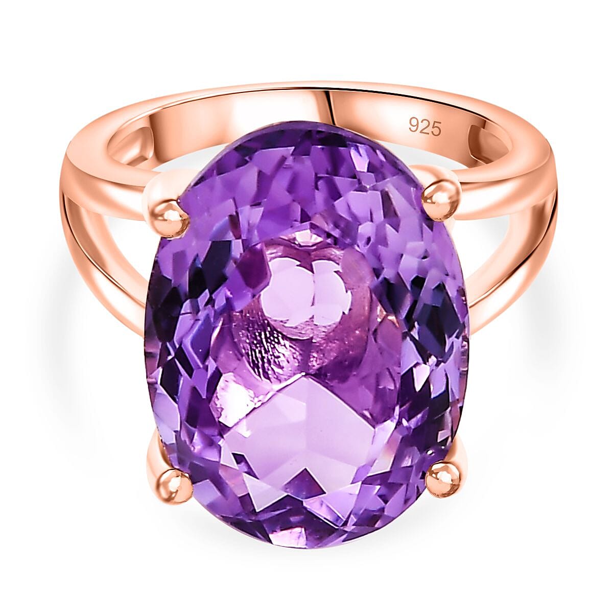 Rose De France Amethyst Solitaire Ring in 18K Vermeil Rose Gold Plated Sterling Silver 12.12 Ct.