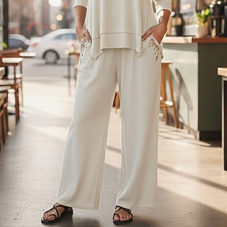 La Marey Embroidered Wide-Leg Trousers (Size 16 To 18) - Cream