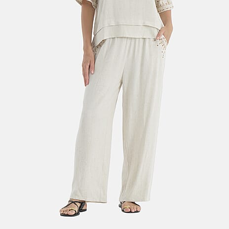 La Marey Embroidered Wide-Leg Trousers (Size 18 To 20) - Cream