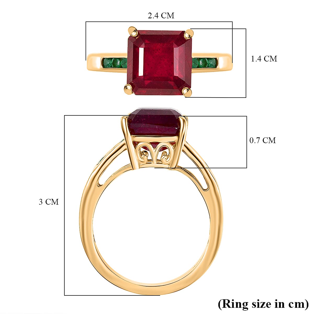 African Ruby & Zambian Emerald Solitaire Ring in 18K Vermeil Yellow Gold Plated Sterling Silver 8.14 Ct. African Ruby & Zambian Emerald Solitaire Ring in 18K Vermeil Yellow Gold Plated Sterling Silver 8.14 Ct.