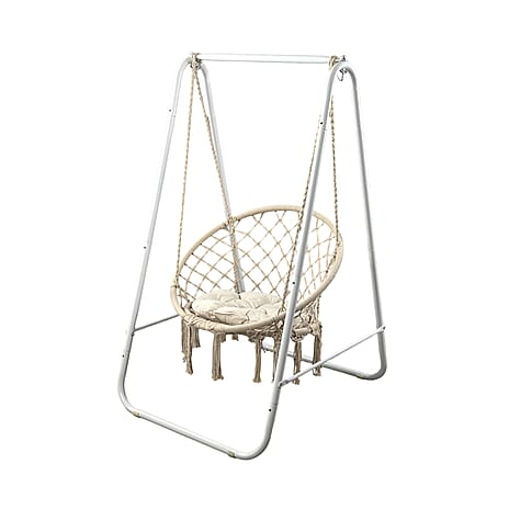 Hand Woven Garden Hanging Chair  - Cream