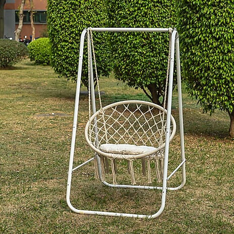 Hand Woven Garden Hanging Chair  - Cream