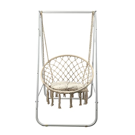 Hand Woven Garden Hanging Chair  - Cream