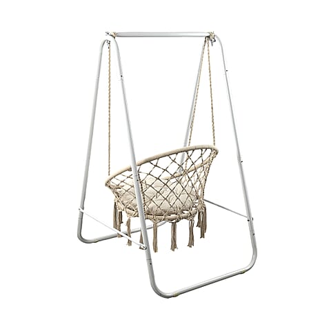 Hand Woven Garden Hanging Chair  - Cream