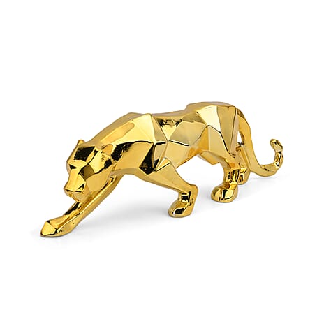 Auspicious Resin Leopard Stretching Sculpture (Size 40x10x13cm) - Gold