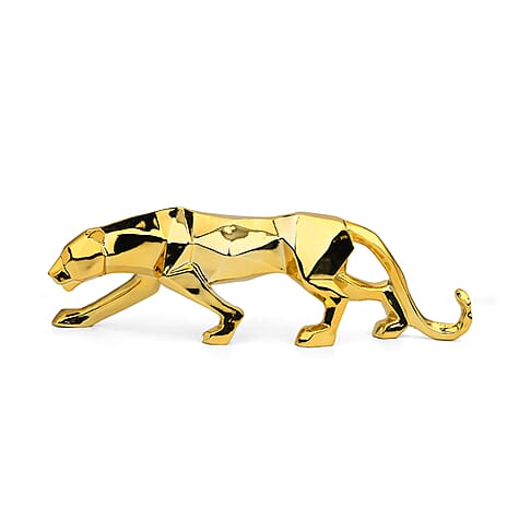 Auspicious Resin Leopard Stretching Sculpture (Size 40x10x13cm) - Gold