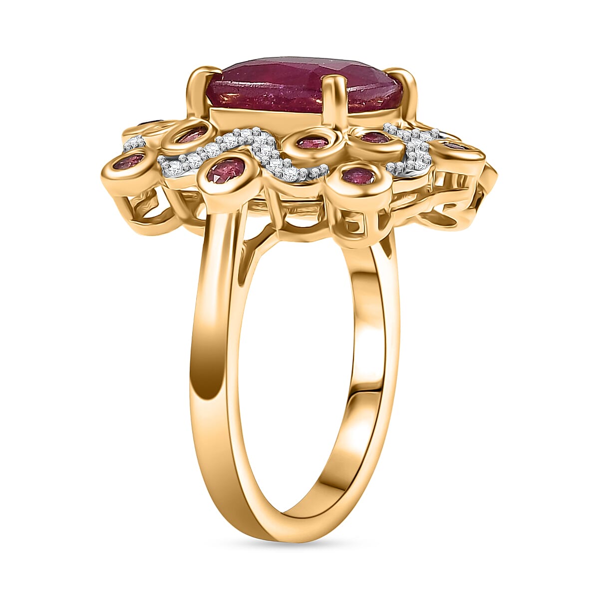 African Ruby & White Zircon Ring in 18K Vermeil Yellow Gold Plated ...