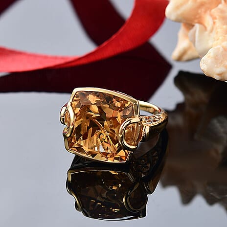 GP Snaffle Collection - Citrine & Blue Sapphire Solitaire Ring in 18K Vermeil Yellow Gold Plated Sterling Silver 18.03 Ct.
