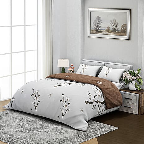 Boutique Bedding Collection 3 Piece Set - Floral Printed Duvet Cover With 2 Pillowcases (Size - Double) - Brown