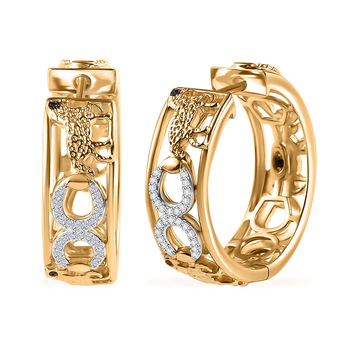 GP Trionfo Collection - White Zircon & Blue Sapphire Hoop Earrings in 18K Vermeil Yellow Gold Plated Sterling Silver 1.07 Ct.