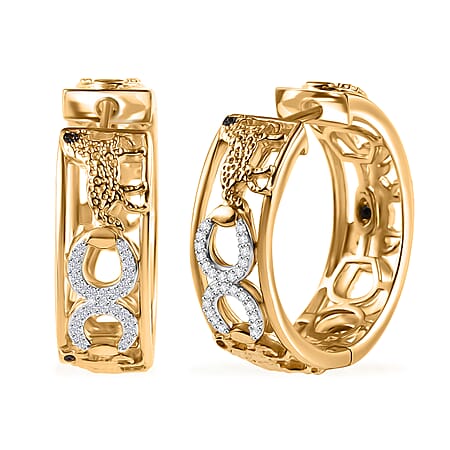 GP Trionfo Collection - White Zircon & Blue Sapphire Hoop Earrings in 18K Vermeil Yellow Gold Plated Sterling Silver 1.07 Ct.