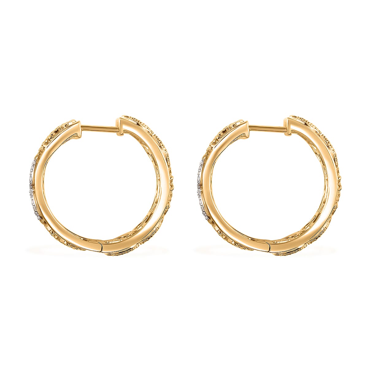 GP Trionfo Collection - White Zircon & Blue Sapphire Hoop Earrings in 18K Vermeil Yellow Gold Plated Sterling Silver 1.07 Ct.