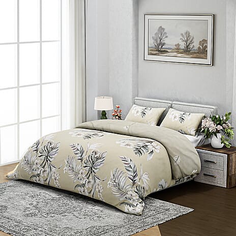 Boutique Bedding Collection 3 Piece Set - Floral Printed Duvet Cover With 2 Pillowcases (Size - King) - Yellow, Grey & White