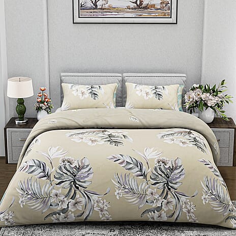 Boutique Bedding Collection 3 Piece Set - Floral Printed Duvet Cover With 2 Pillowcases (Size - King) - Yellow, Grey & White