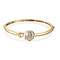 GP Italian Garden Collection - White Zircon Butterfly Openable Bangle (Size - 7.5) in 18K Vermeil Yellow Gold and Rhodium Over Sterling Silver