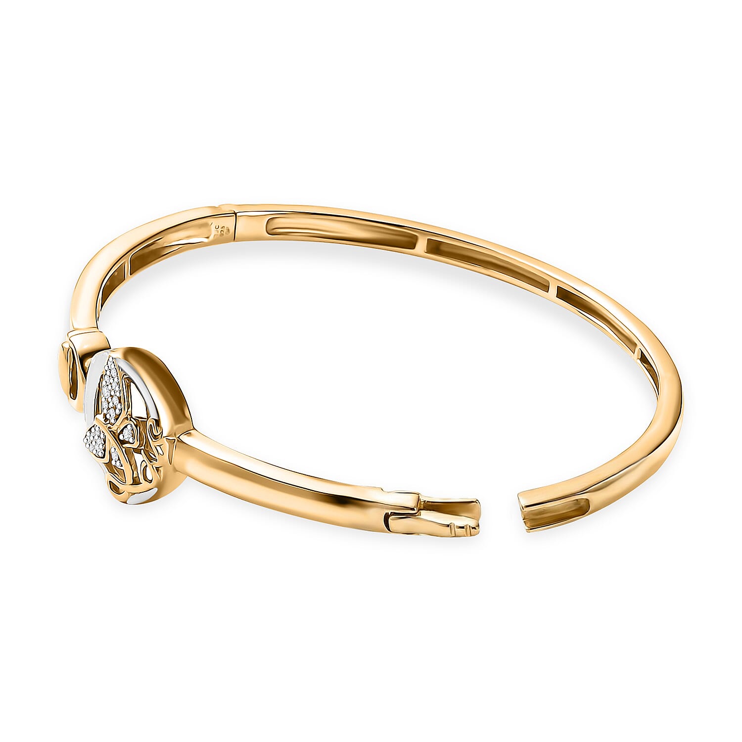 GP Italian Garden Collection - White Zircon, Blue Sapphire Bangle (Size - 7.5) in 18K Vermeil Yellow Gold Plated & Rhodium Overlay Sterling Silver