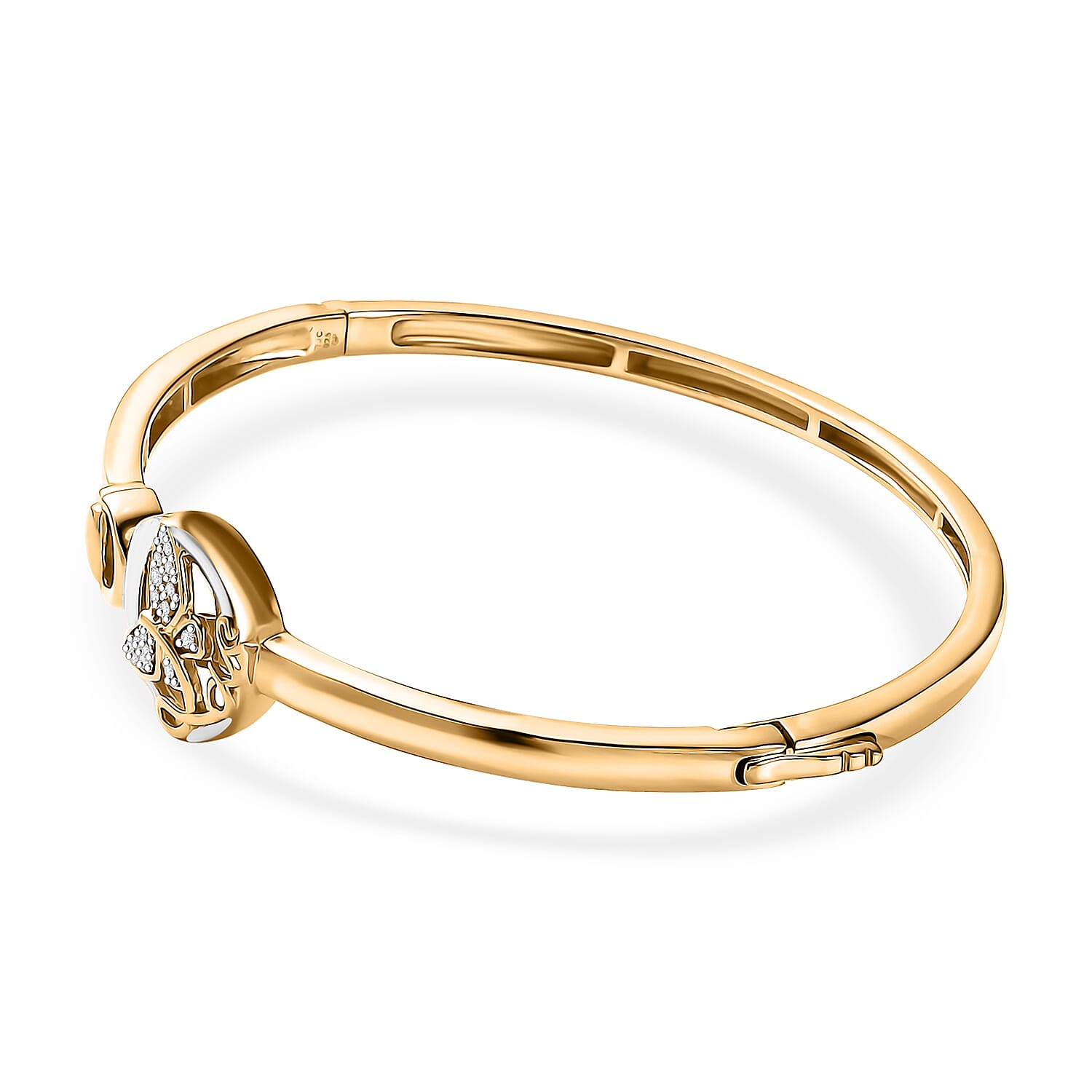 GP Italian Garden Collection - White Zircon, Blue Sapphire Bangle (Size - 7.5) in 18K Vermeil Yellow Gold Plated & Rhodium Overlay Sterling Silver